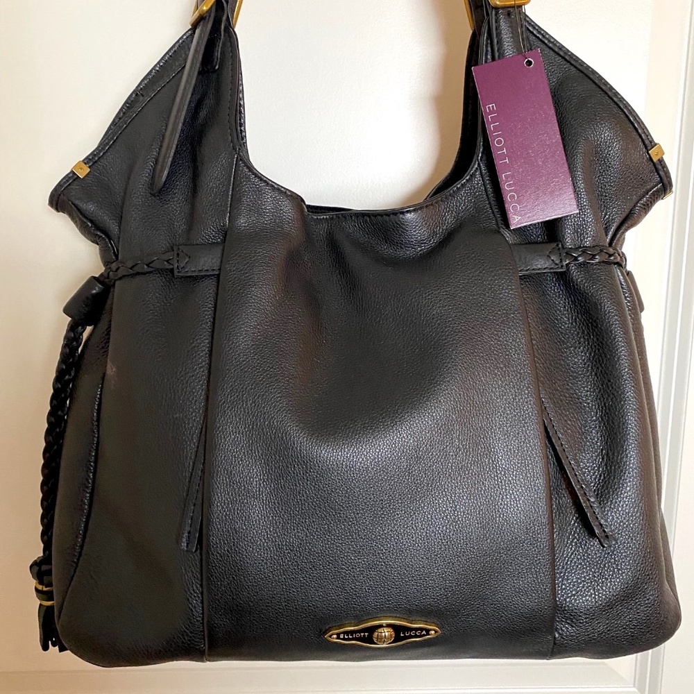 NWT Elliot Lucca Black Leather Satchel - Picture 2 of 12